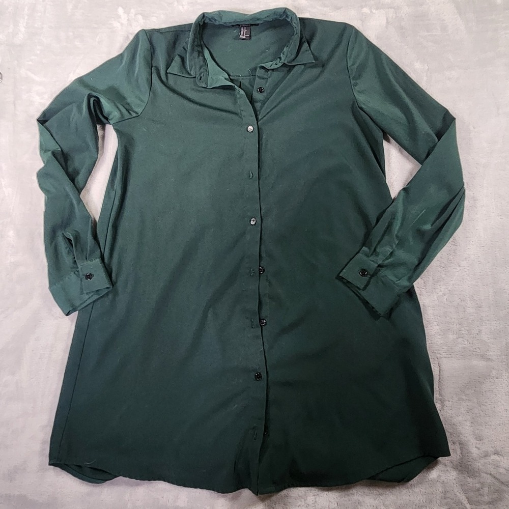 Forever 21 Women's Size S Button Down Long Sleeves‎ Formal Top Hunter Green